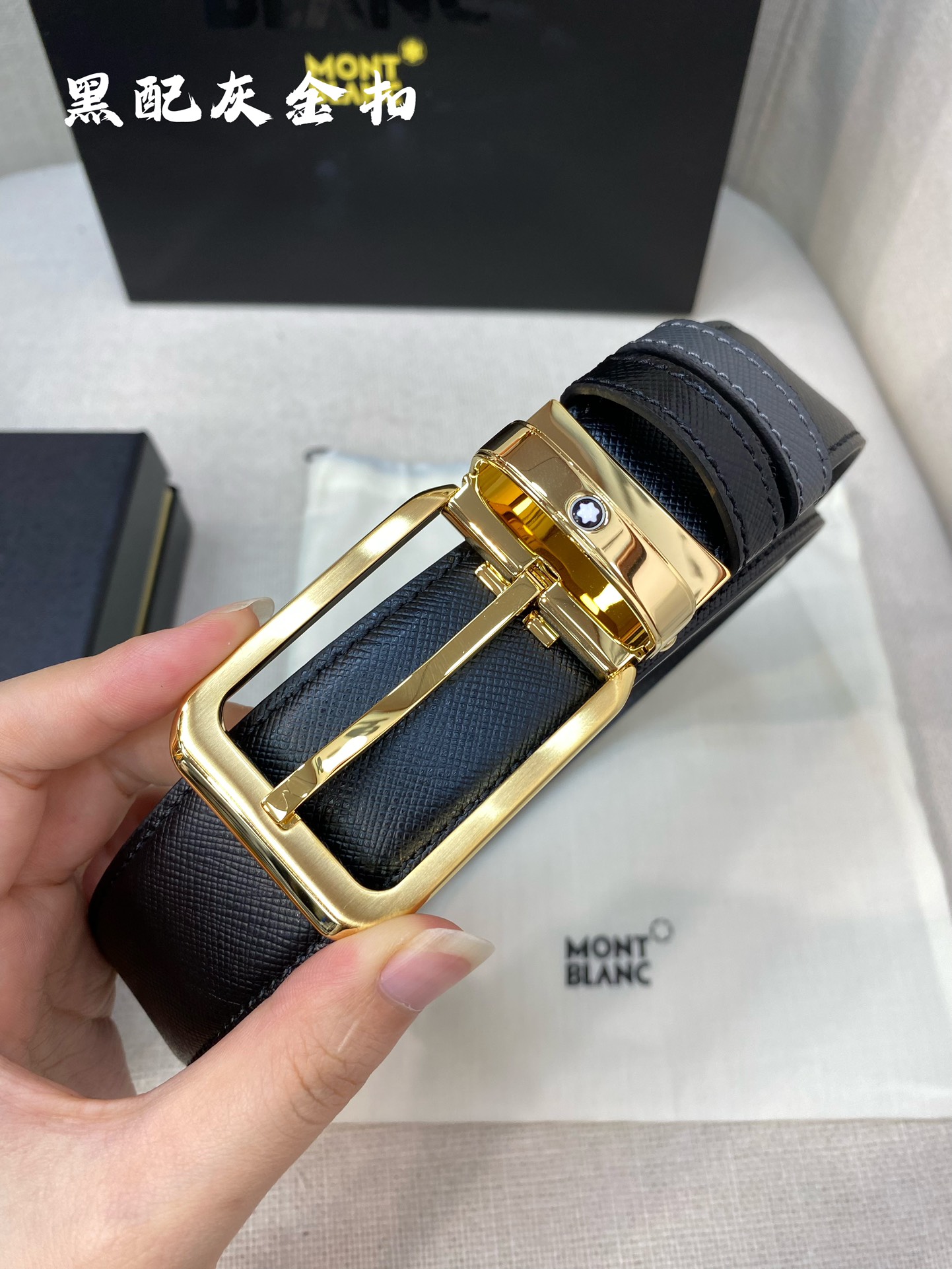 Montblanc万宝龙宽3.5cm采用头层牛皮精品针式扣头自由裁剪商务休闲皮带