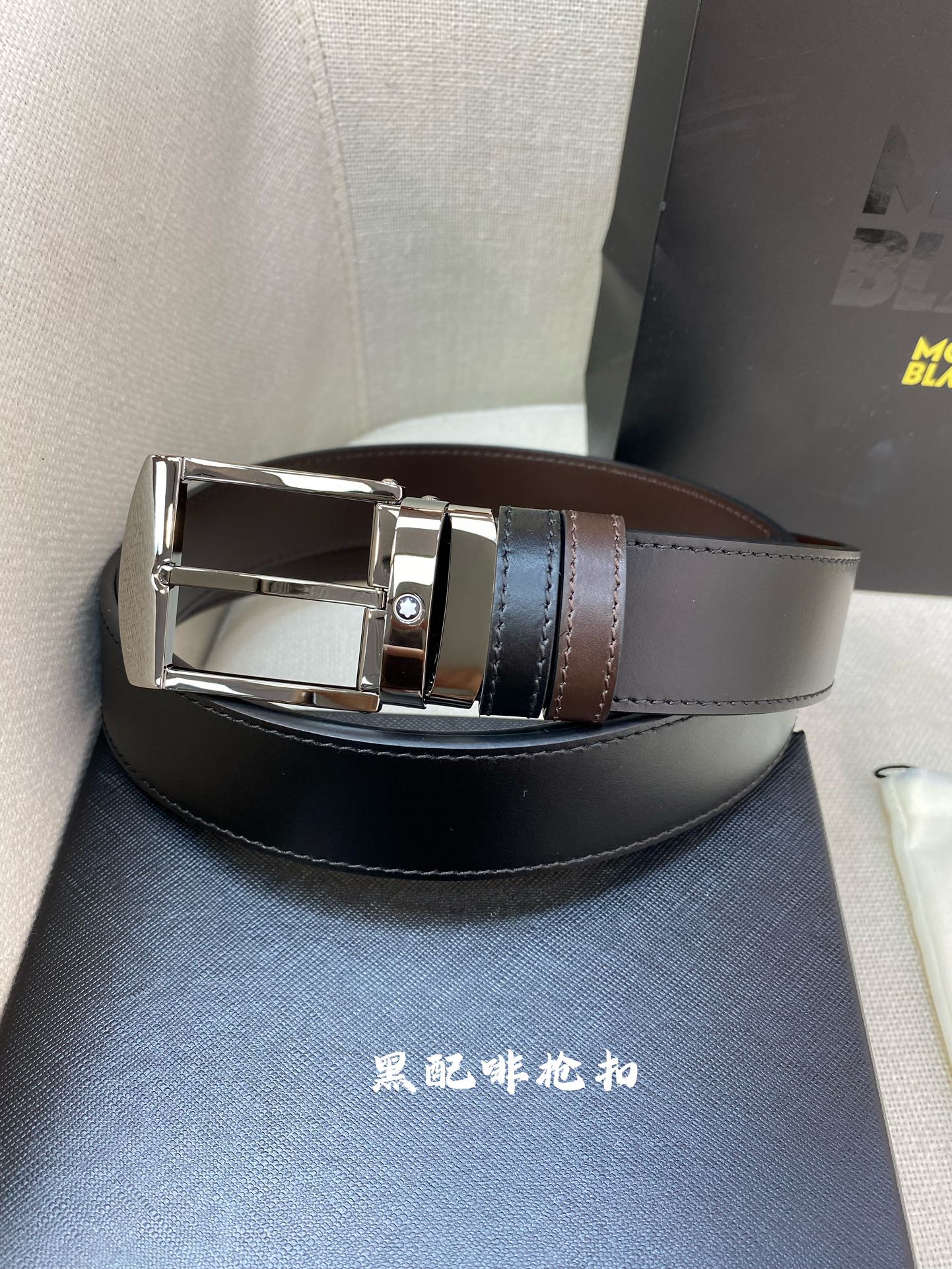 Montblanc万宝龙宽3.5cm采用头层牛皮精品针式扣头自由裁剪商务休闲皮带