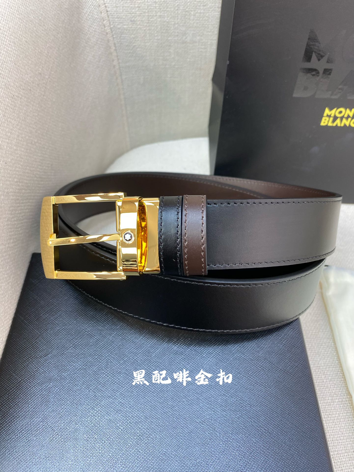 Montblanc万宝龙宽3.5cm采用头层牛皮精品针式扣头自由裁剪商务休闲皮带