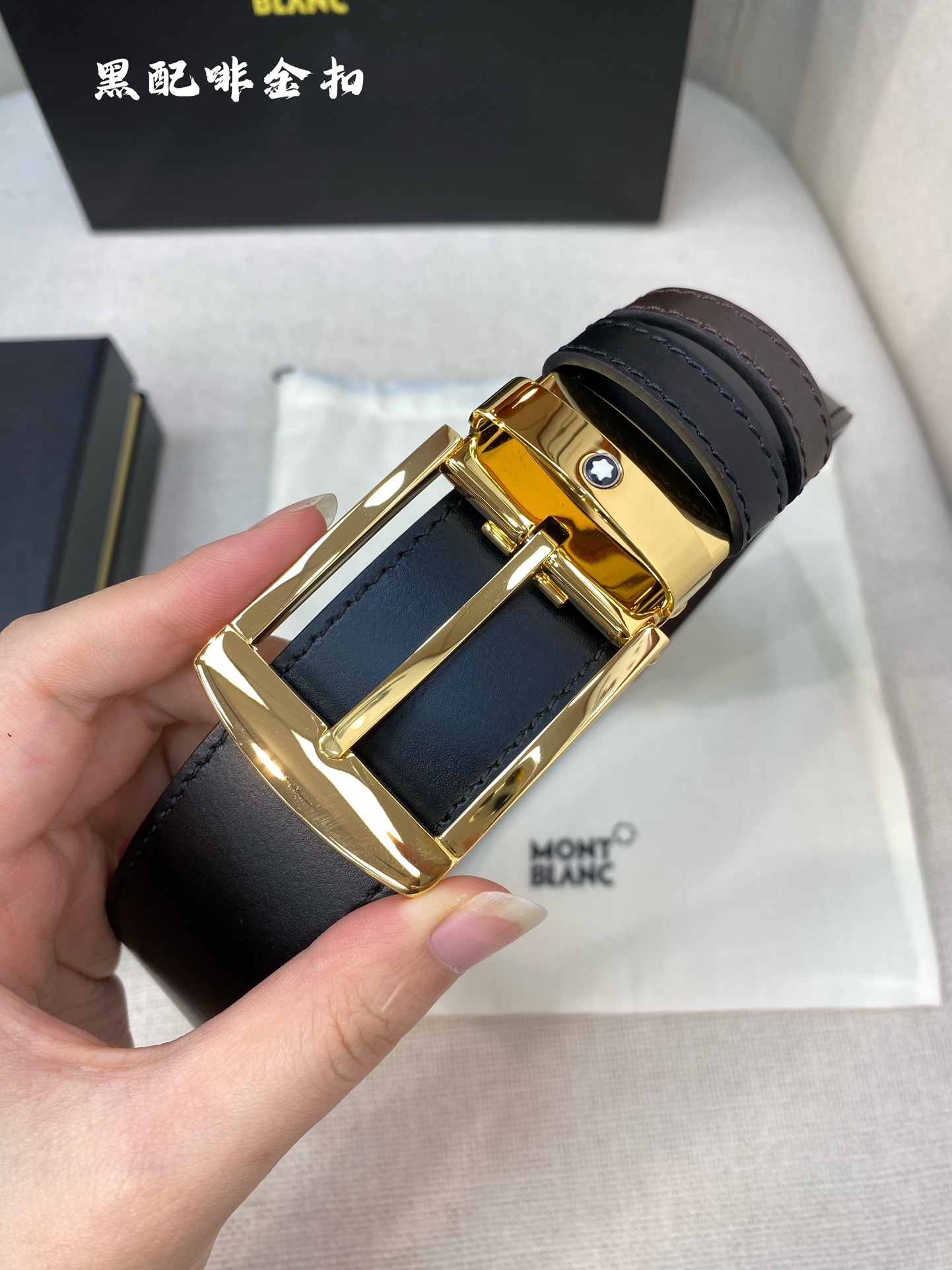 Montblanc万宝龙宽3.5cm采用头层牛皮精品针式扣头自由裁剪商务休闲皮带