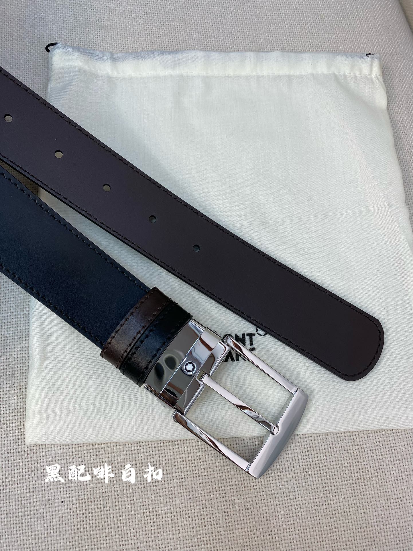 Montblanc万宝龙宽3.5cm采用头层牛皮精品针式扣头自由裁剪商务休闲皮带