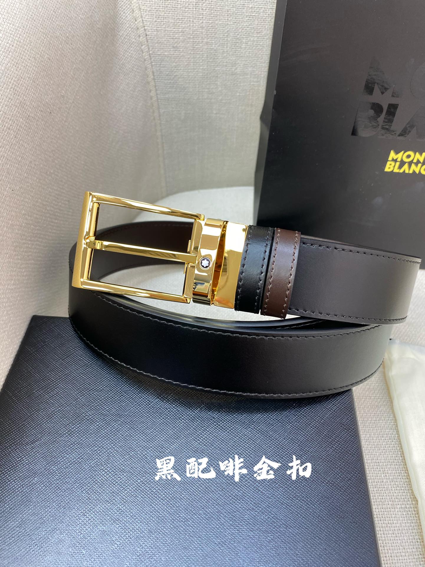 Montblanc万宝龙宽3.5cm采用头层牛皮精品针式扣头自由裁剪商务休闲皮带