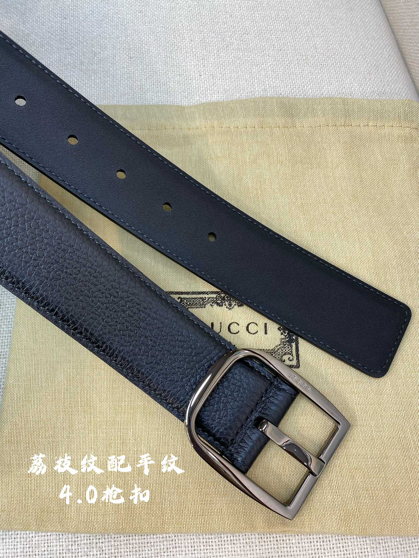 Gucci古奇官网经典正品规格40mm原版品质粗纹荔枝皮针扣休闲经典款