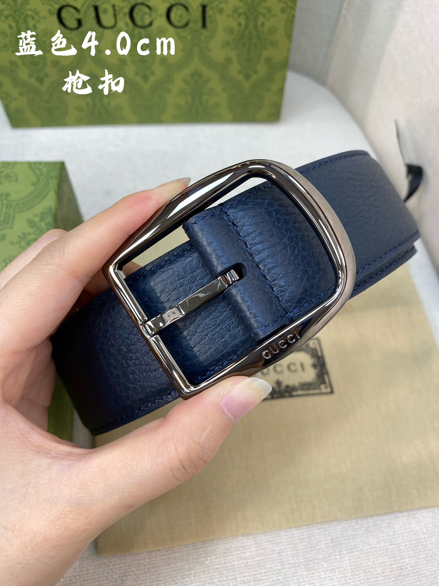 Gucci古奇官网经典正品规格40mm原版品质粗纹荔枝皮针扣休闲经典款