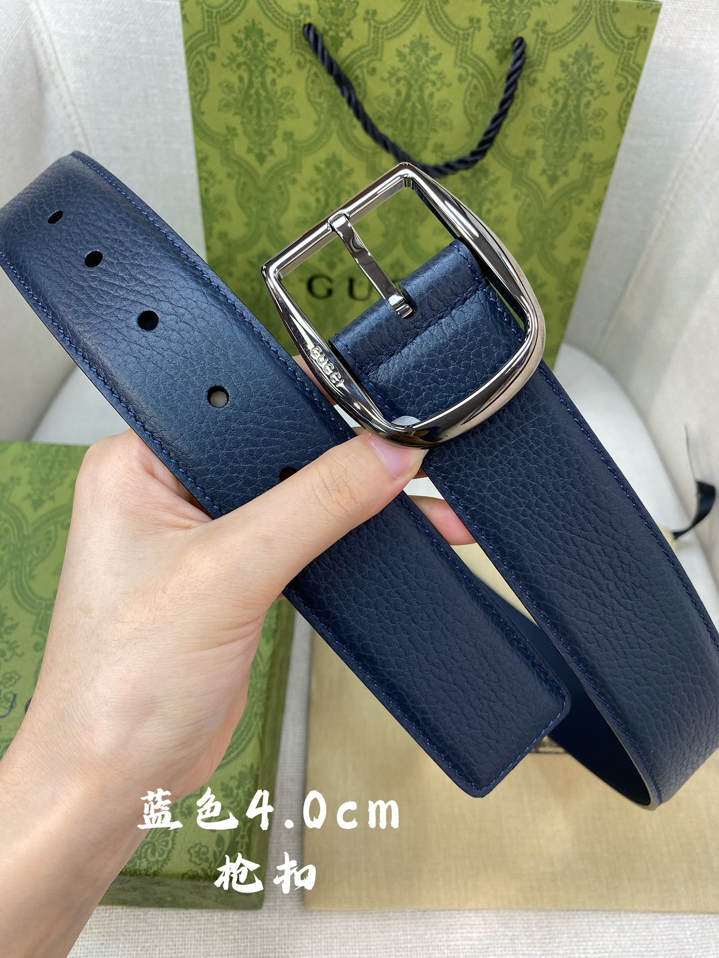 Gucci古奇官网经典正品规格40mm原版品质粗纹荔枝皮针扣休闲经典款