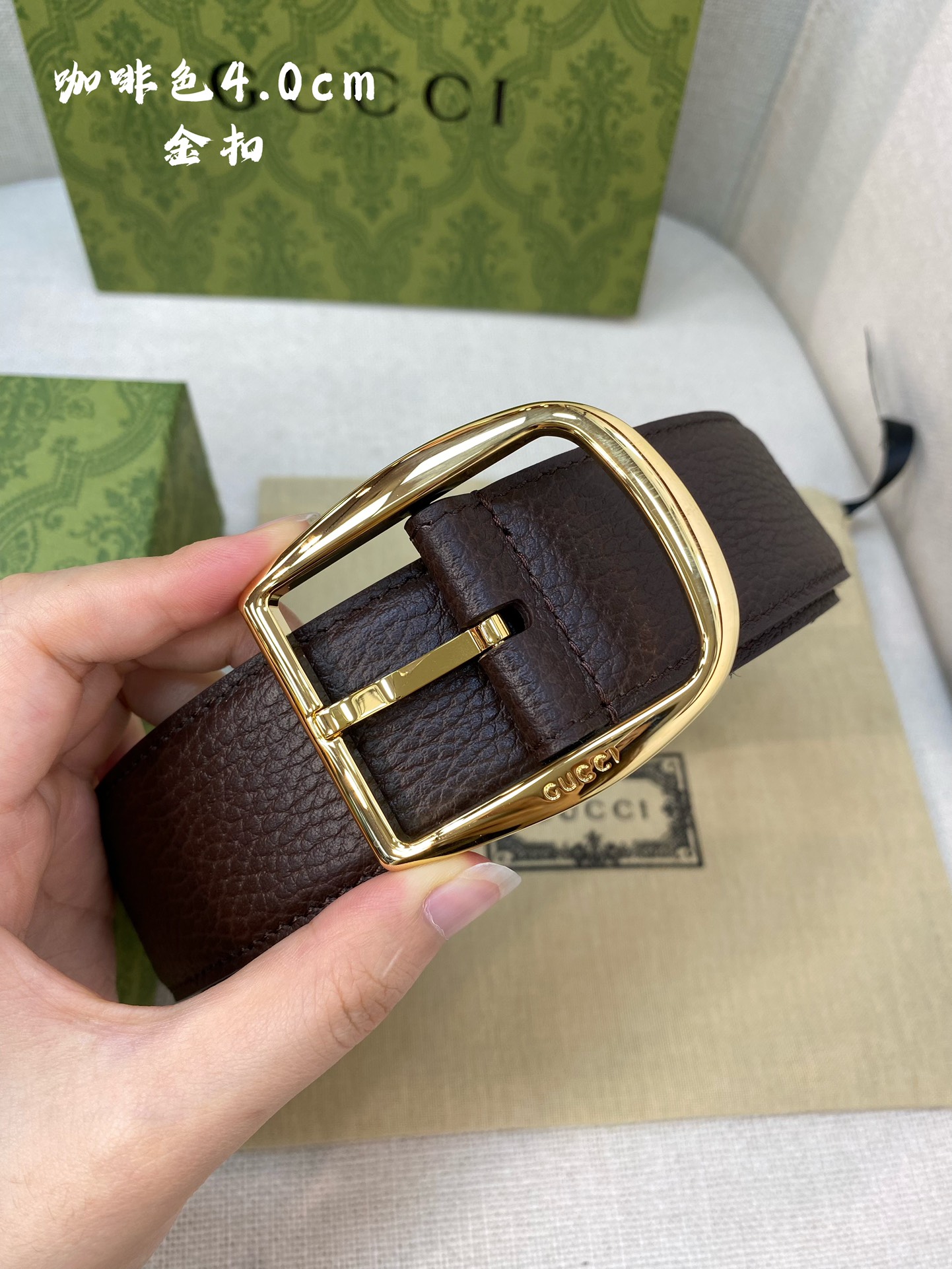 Gucci古奇官网经典正品规格40mm原版品质粗纹荔枝皮针扣休闲经典款