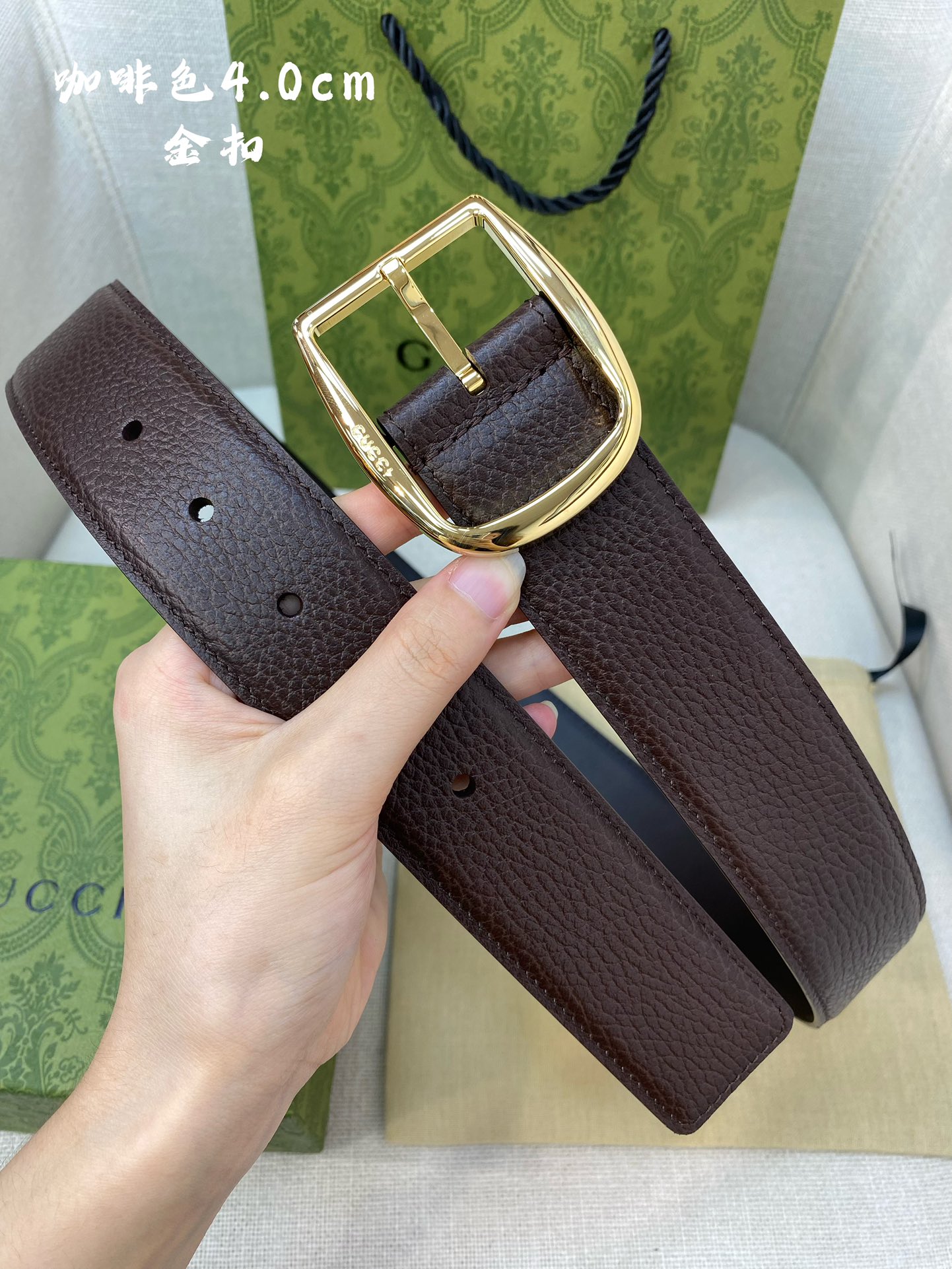 Gucci古奇官网经典正品规格40mm原版品质粗纹荔枝皮针扣休闲经典款