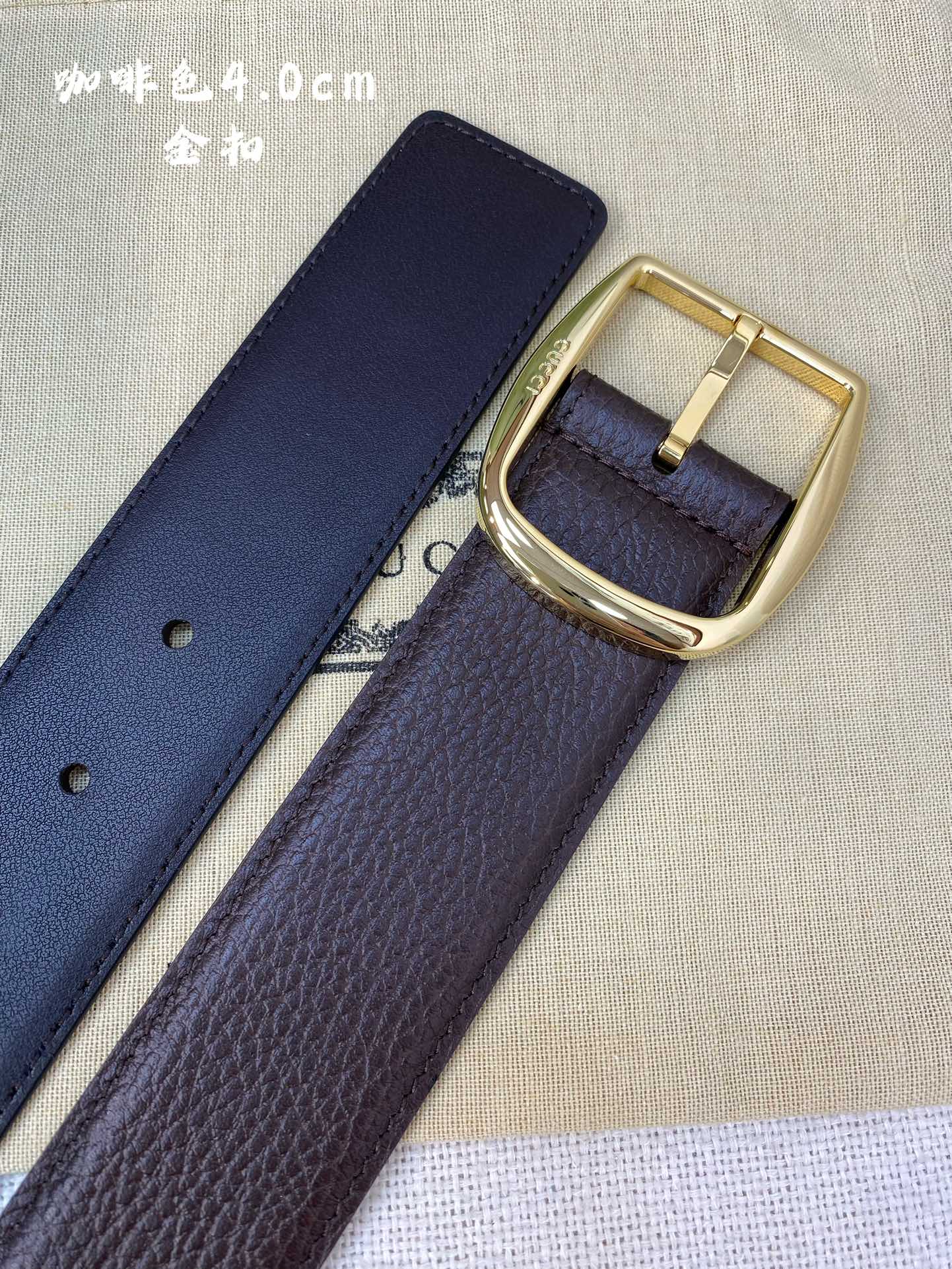 Gucci古奇官网经典正品规格40mm原版品质粗纹荔枝皮针扣休闲经典款