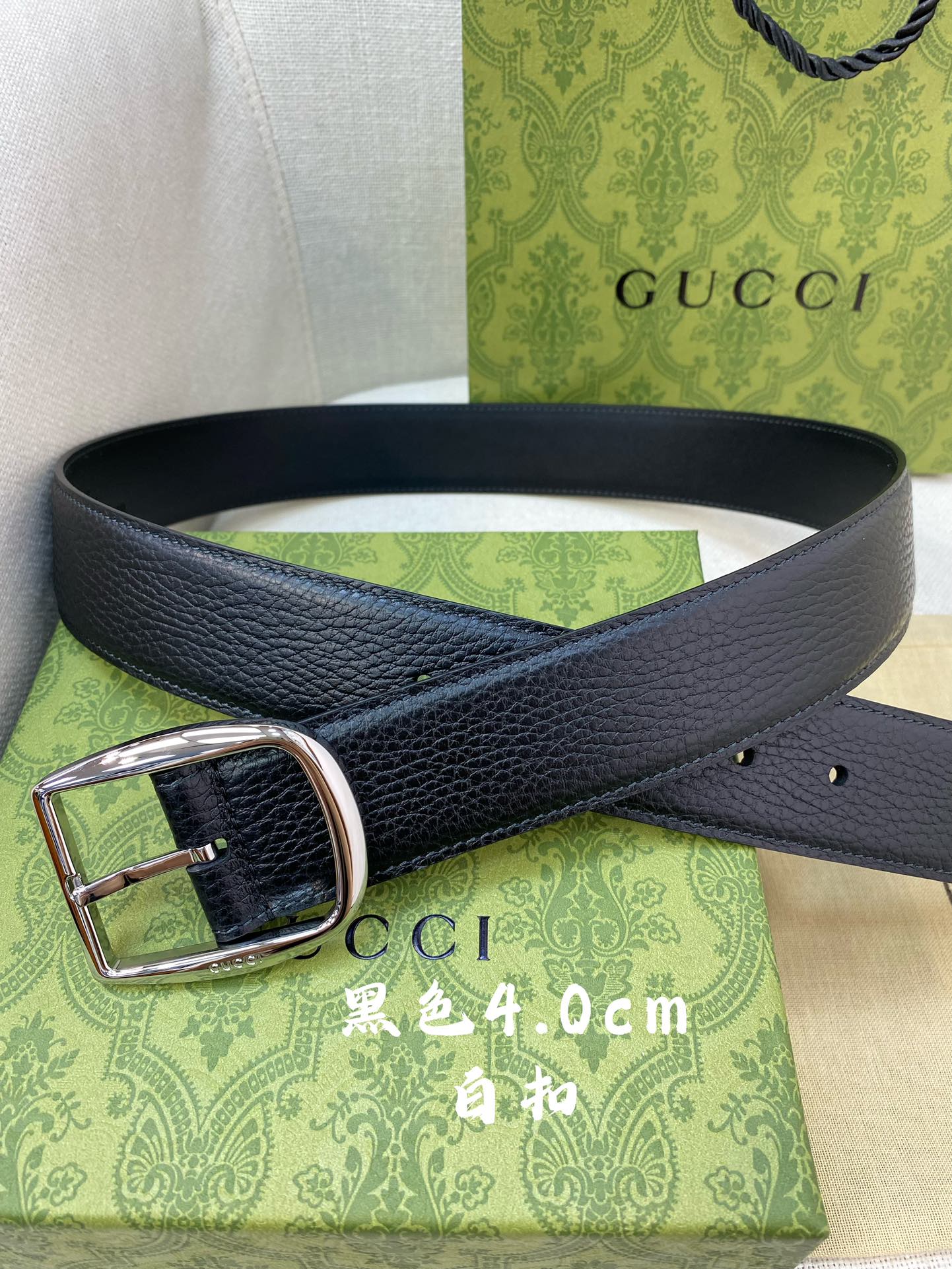 Gucci古奇官网经典正品规格40mm原版品质粗纹荔枝皮针扣休闲经典款