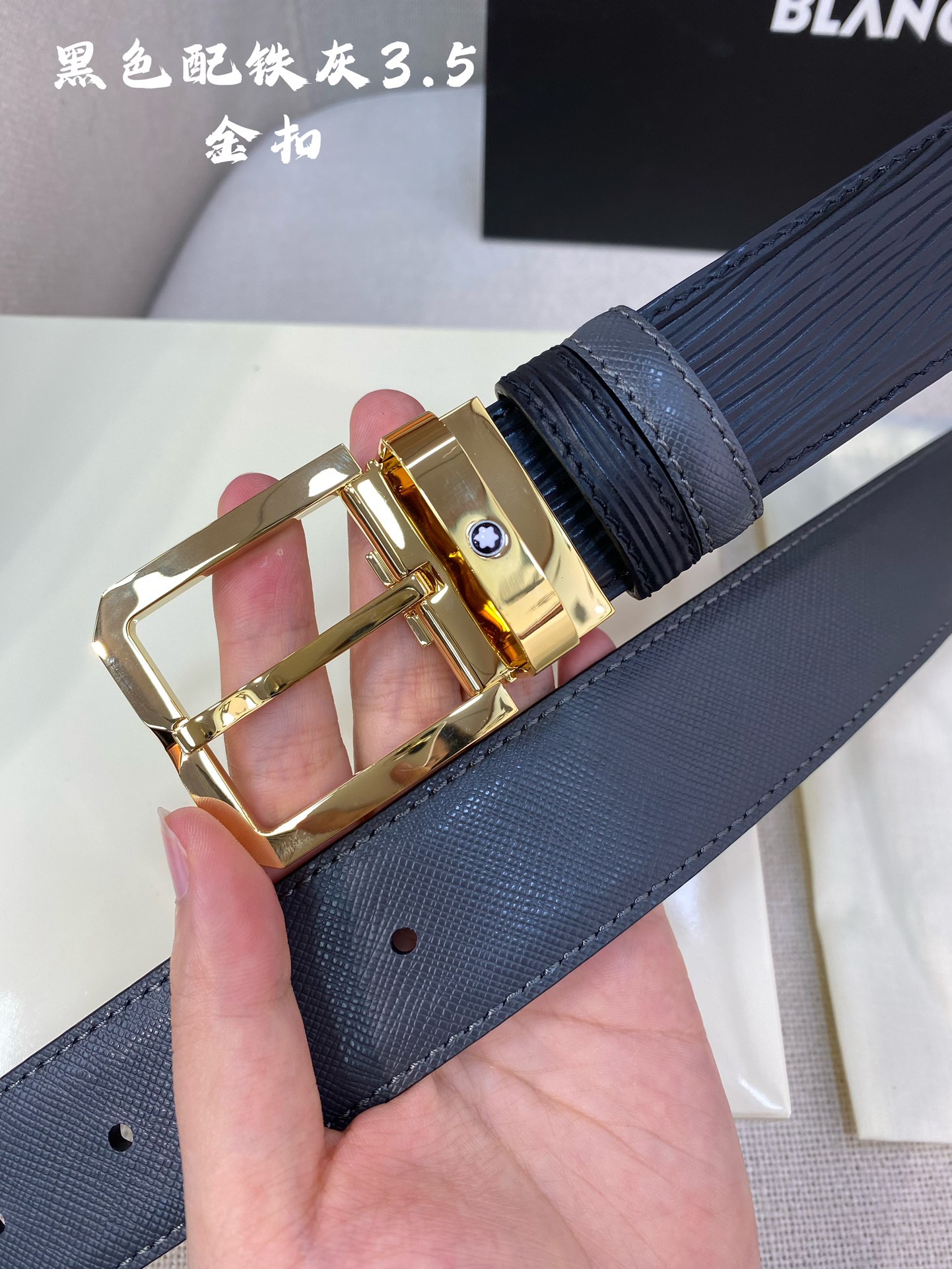 Montblanc万宝龙宽3.5cm采用头层牛皮精品针式扣头自由裁剪商务休闲皮带