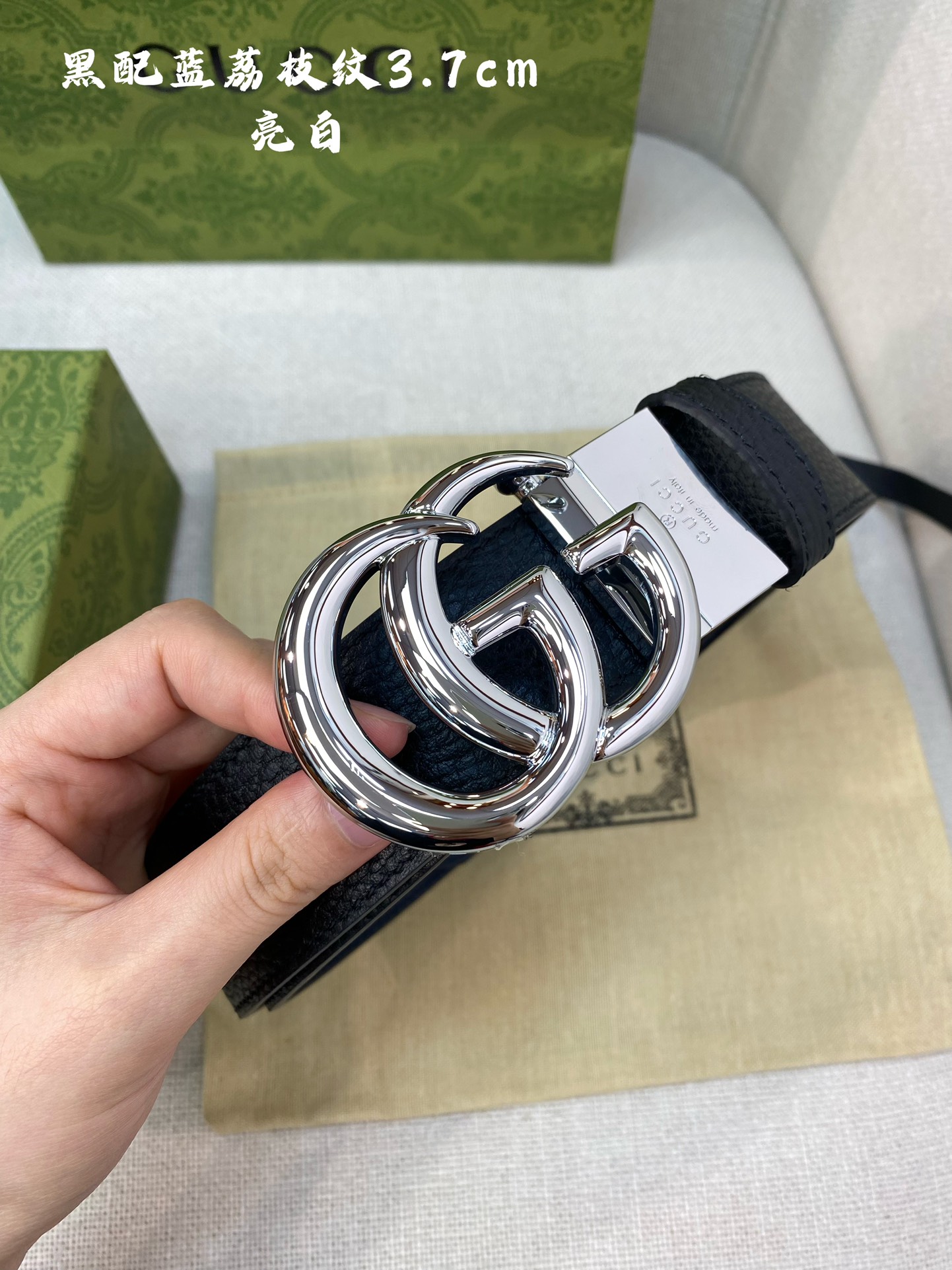 Gucci古奇官网经典正品规格3.7cm原版品质头层小牛皮压花进口头层底双G抛光旋转亮面扣