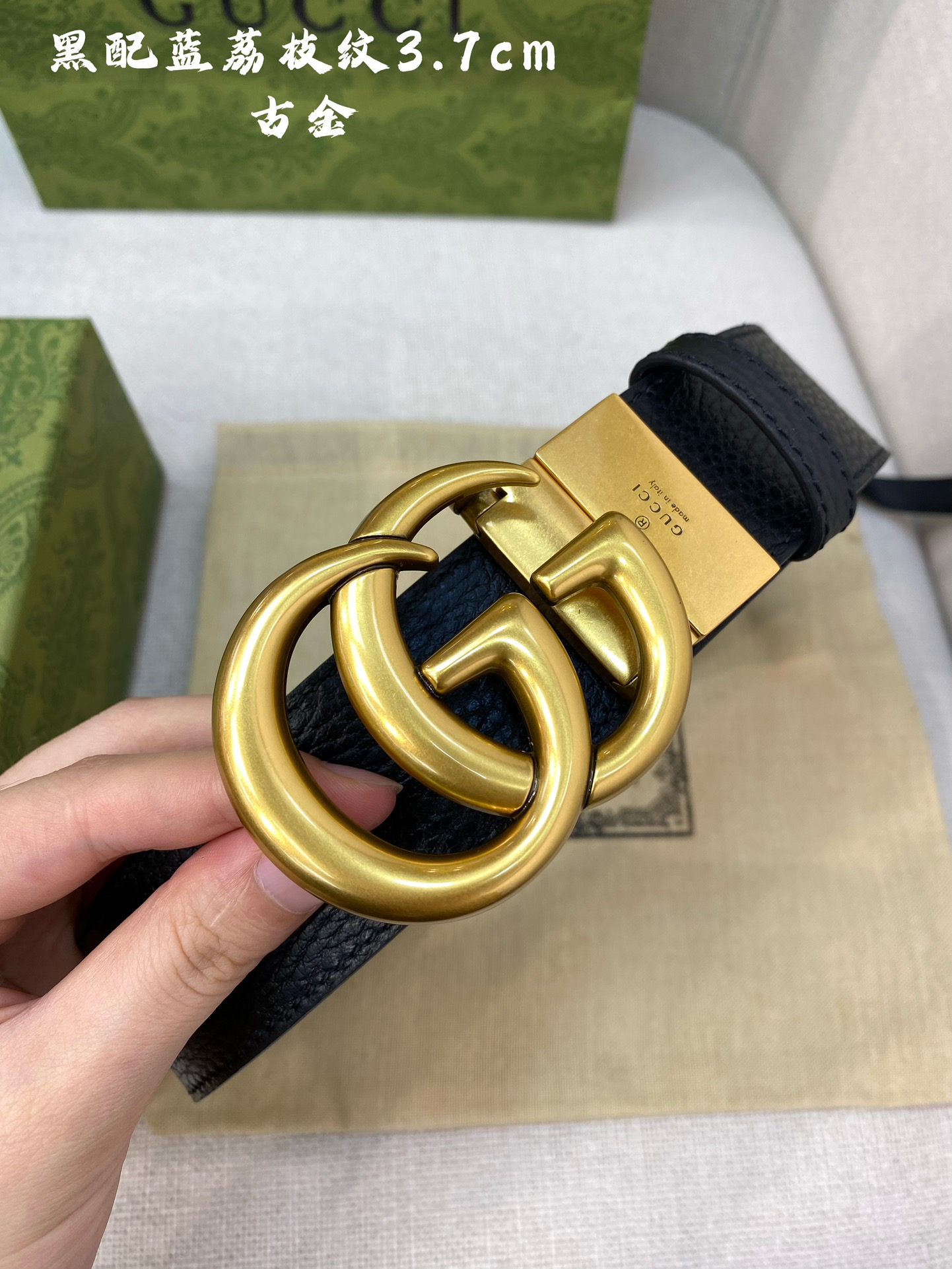 Gucci古奇官网经典正品规格3.7cm原版品质头层小牛皮压花进口头层底双G抛光旋转亮面扣