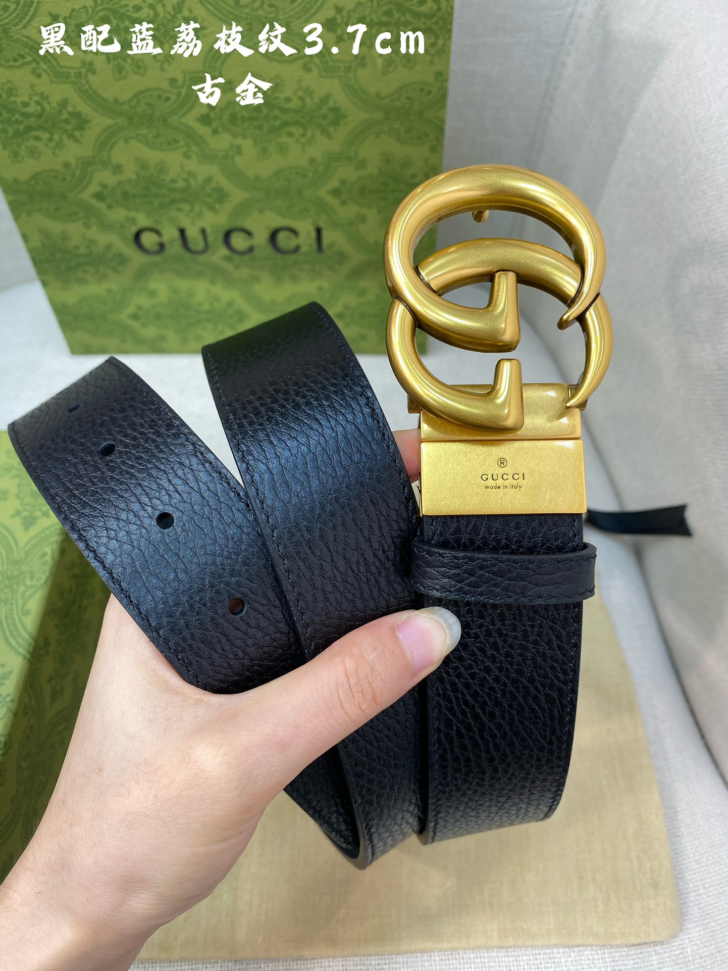 Gucci古奇官网经典正品规格3.7cm原版品质头层小牛皮压花进口头层底双G抛光旋转亮面扣