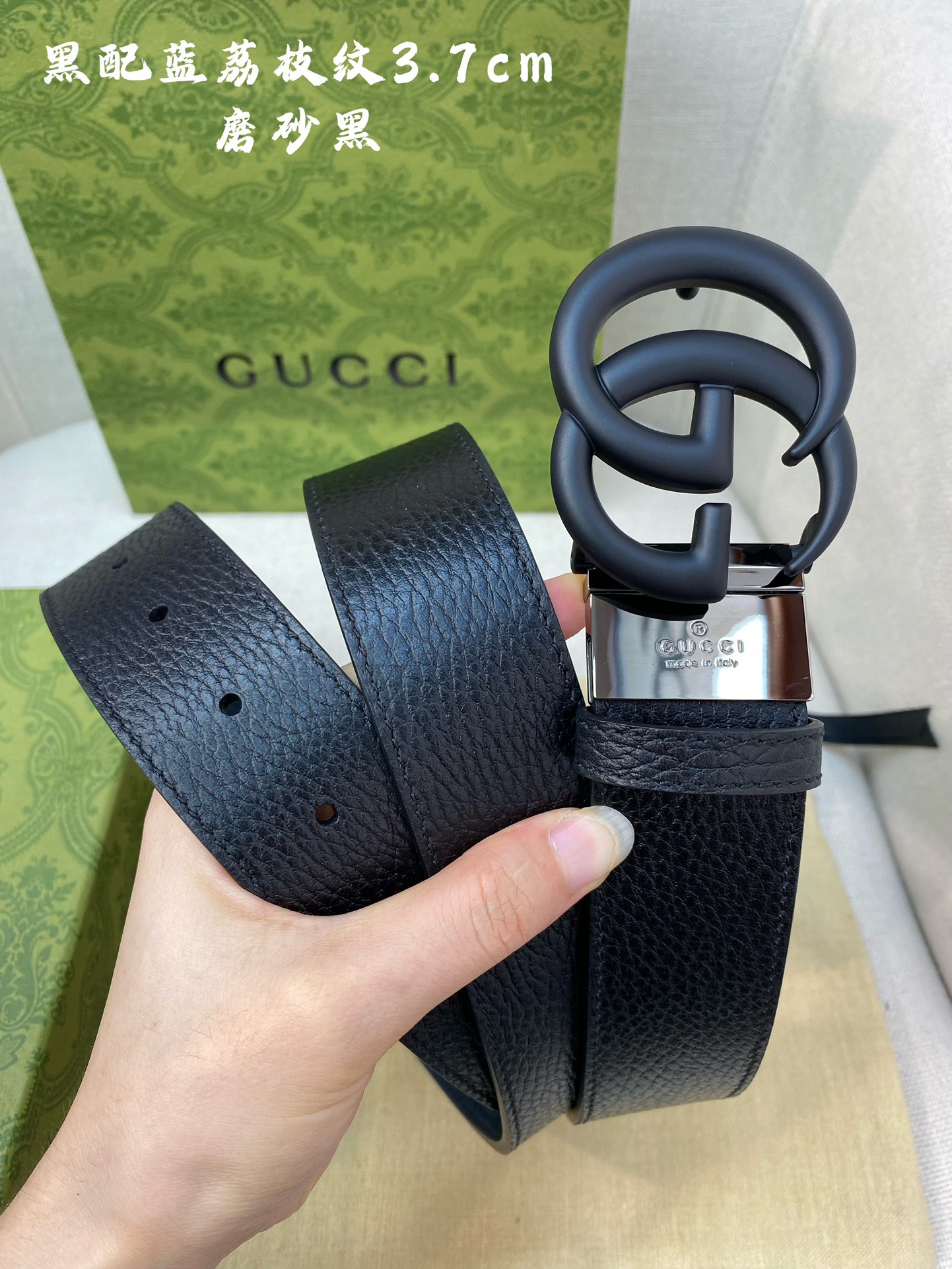 Gucci古奇官网经典正品规格3.7cm原版品质头层小牛皮压花进口头层底双G抛光旋转亮面扣