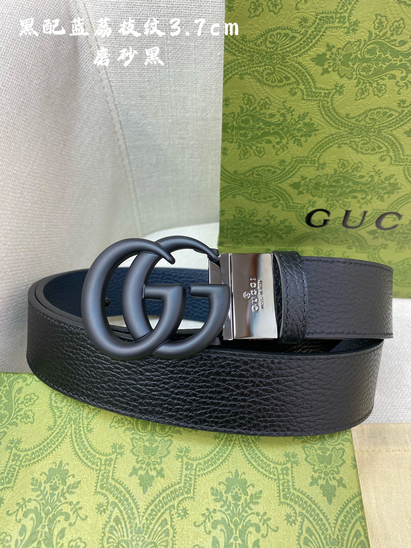 Gucci古奇官网经典正品规格3.7cm原版品质头层小牛皮压花进口头层底双G抛光旋转亮面扣