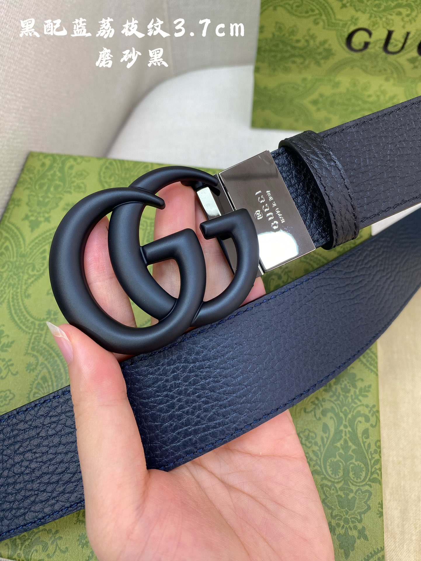 Gucci古奇官网经典正品规格3.7cm原版品质头层小牛皮压花进口头层底双G抛光旋转亮面扣