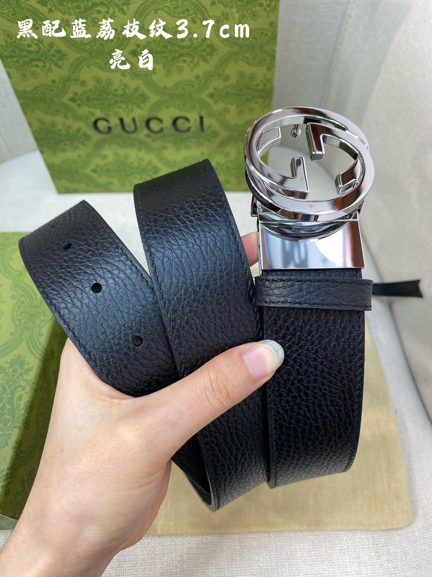 Gucci古奇官网经典正品规格3.7cm原版品质头层小牛皮压花进口头层底双G抛光旋转亮面扣