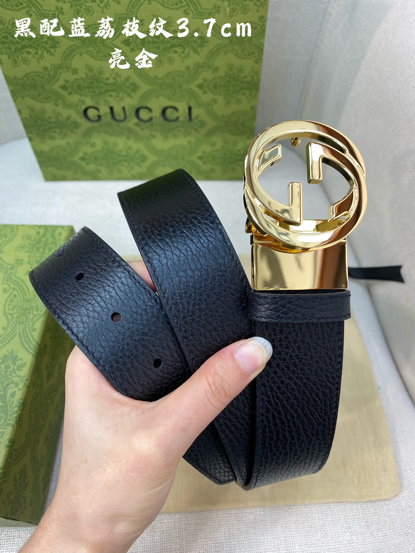 Gucci古奇官网经典正品规格3.7cm原版品质头层小牛皮压花进口头层底双G抛光旋转亮面扣