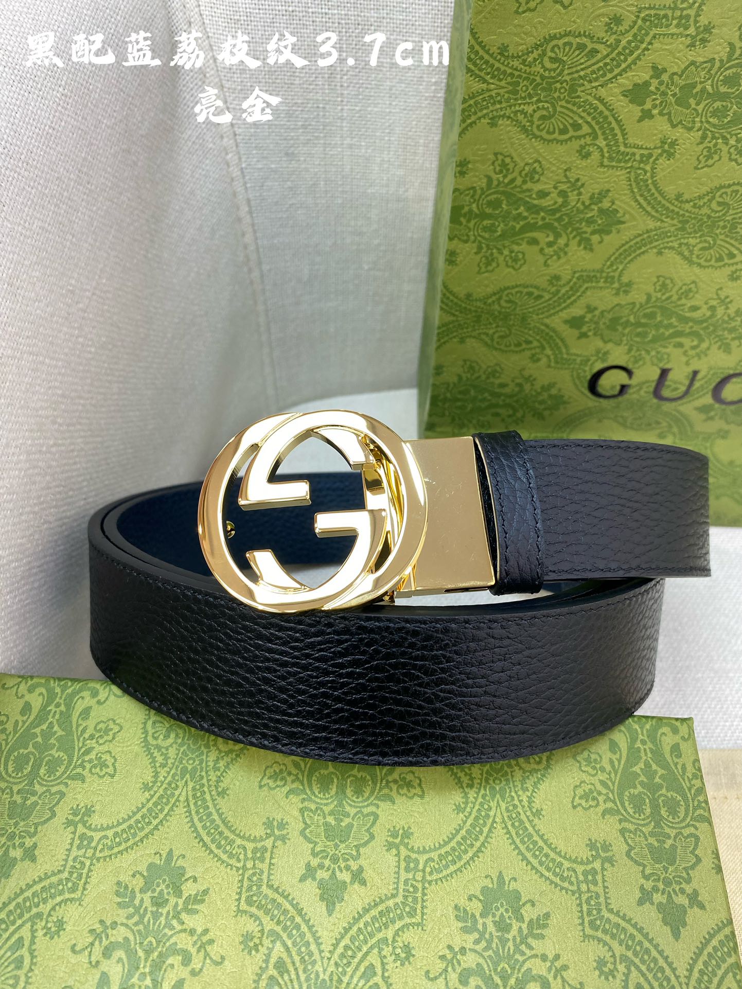 Gucci古奇官网经典正品规格3.7cm原版品质头层小牛皮压花进口头层底双G抛光旋转亮面扣