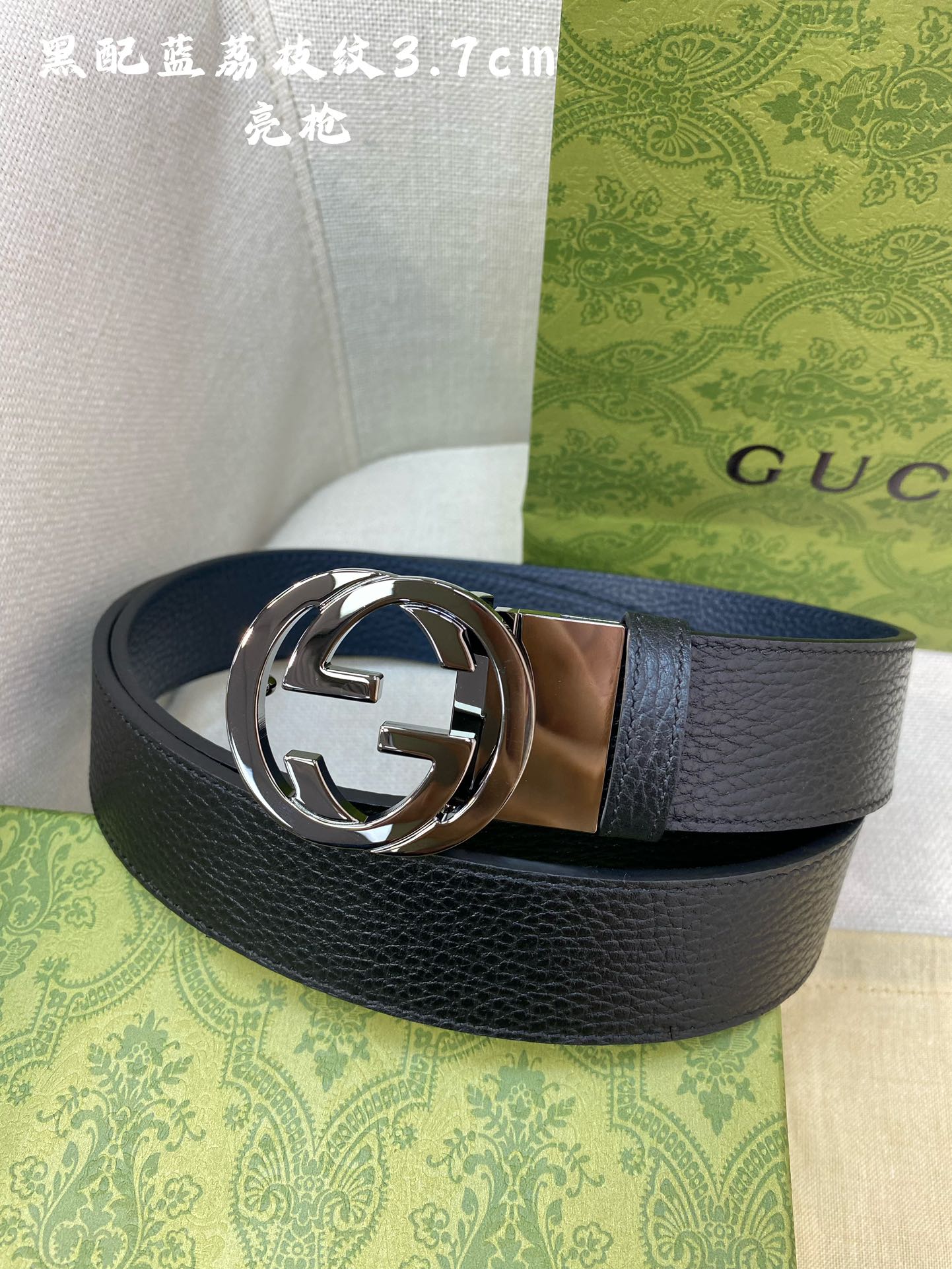 Gucci古奇官网经典正品规格3.7cm原版品质头层小牛皮压花进口头层底双G抛光旋转亮面扣