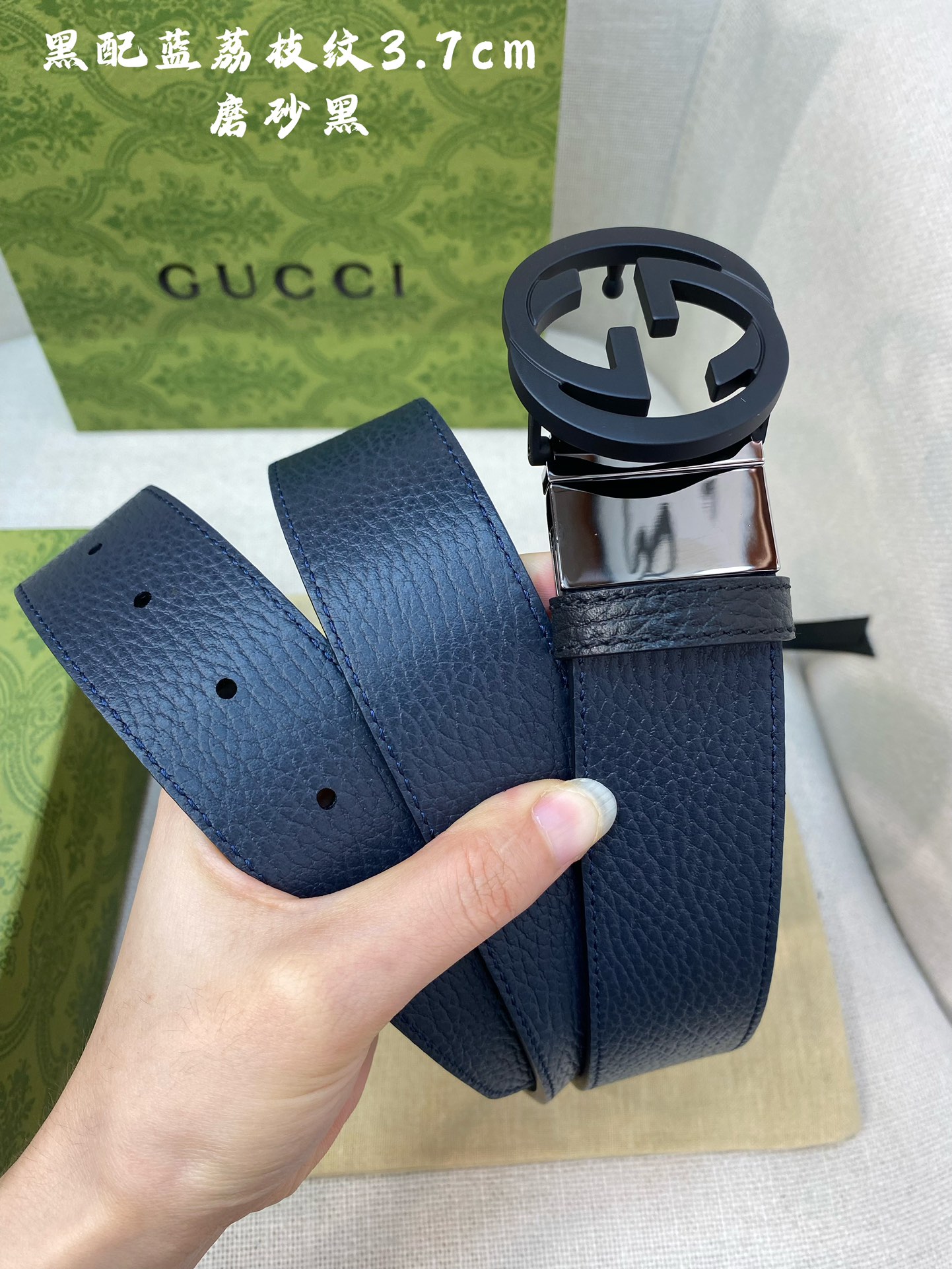 Gucci古奇官网经典正品规格3.7cm原版品质头层小牛皮压花进口头层底双G抛光旋转亮面扣