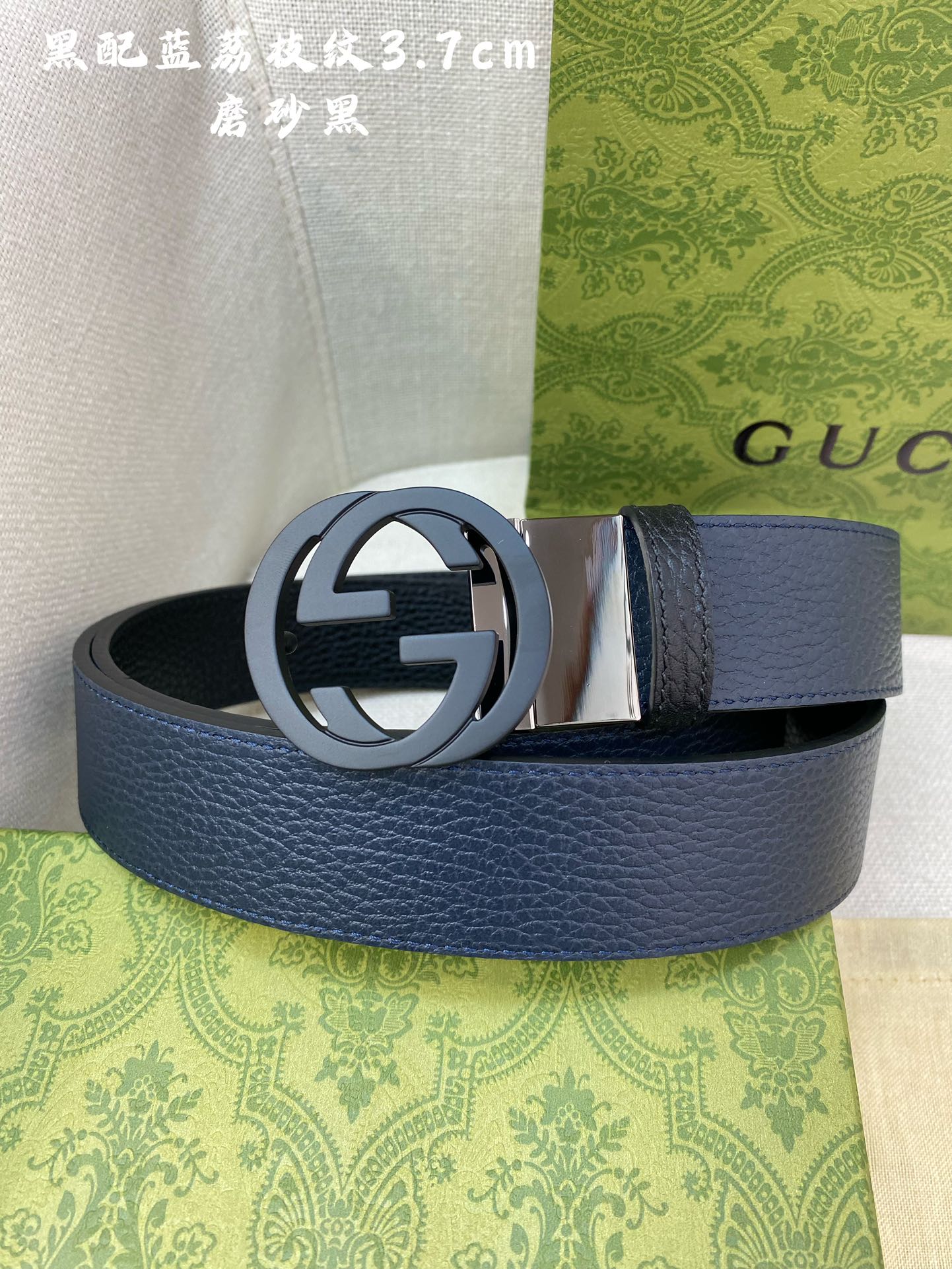 Gucci古奇官网经典正品规格3.7cm原版品质头层小牛皮压花进口头层底双G抛光旋转亮面扣