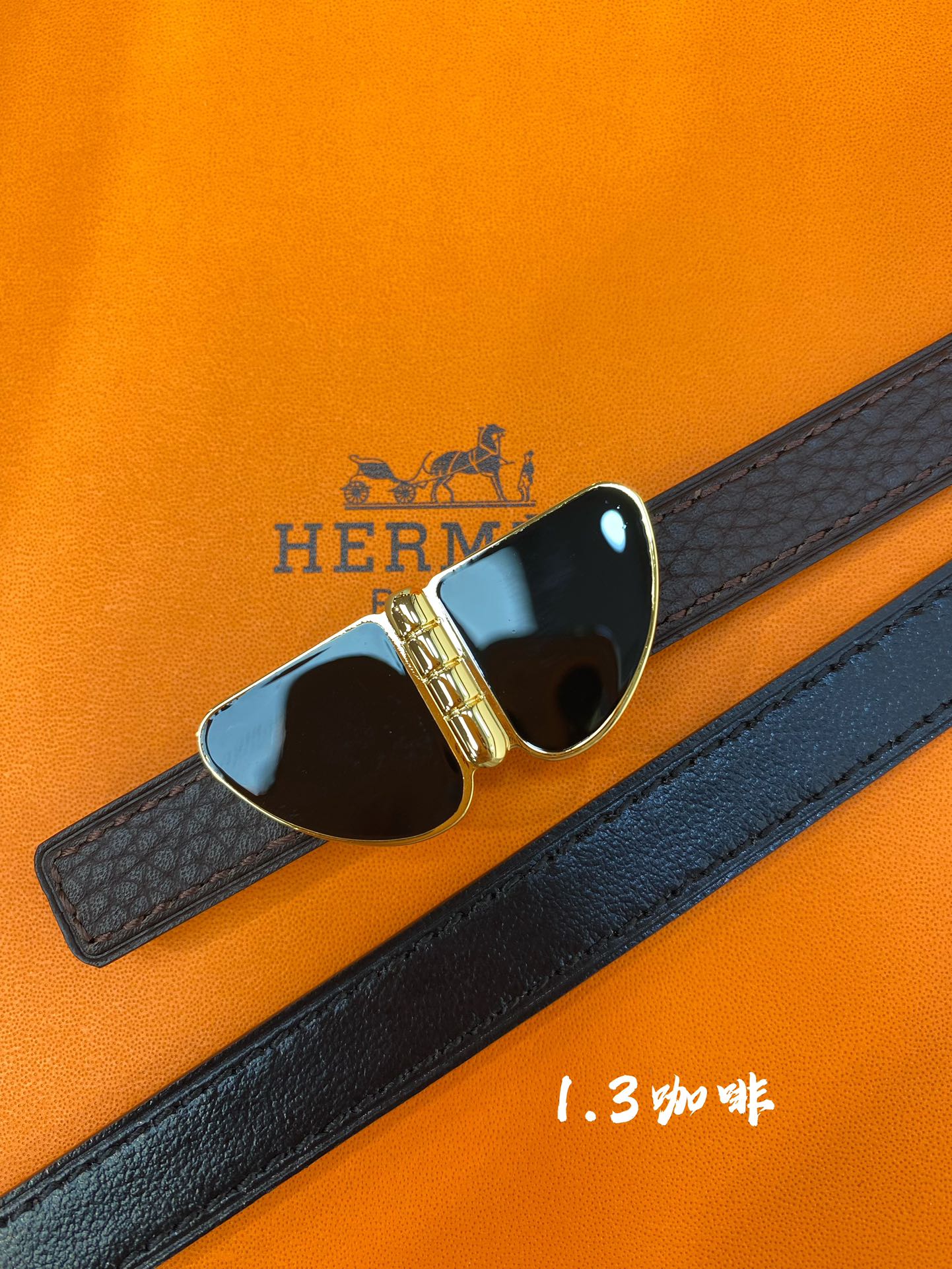 官网同步-hermes-Glenan皮帶扣&雙面皮腰帶13MM鍍鈀金属皮带扣小牛皮双面腰带