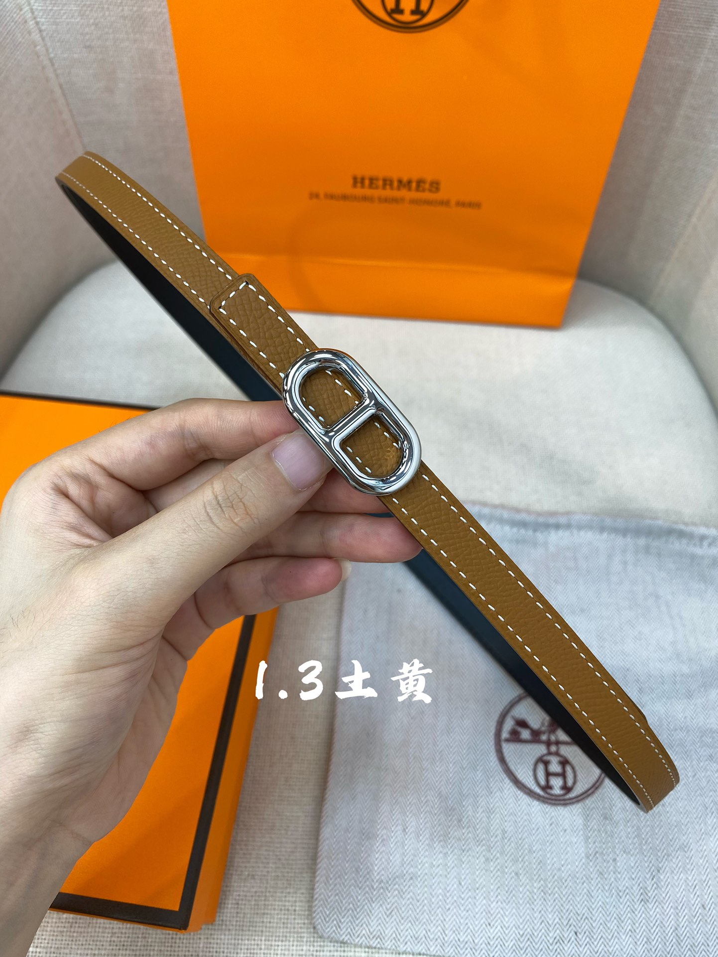 官网同步-hermes-Glenan皮帶扣&雙面皮腰帶13MM鍍鈀金属皮带扣小牛皮双面腰带