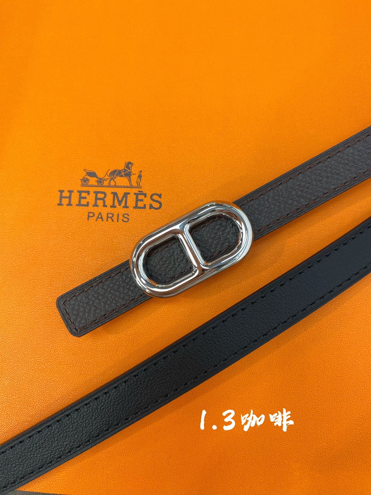 官网同步-hermes-Glenan皮帶扣&雙面皮腰帶13MM鍍鈀金属皮带扣小牛皮双面腰带