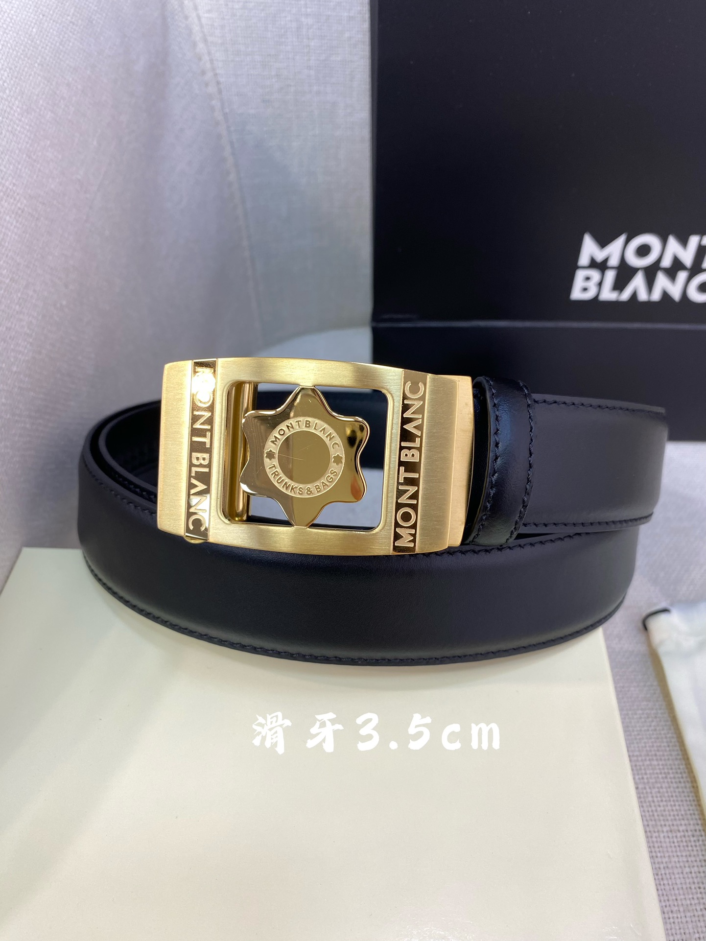 万宝龙男士自动腰带-宽度34MM316精品钢扣精工打造手感柔软可以裁剪