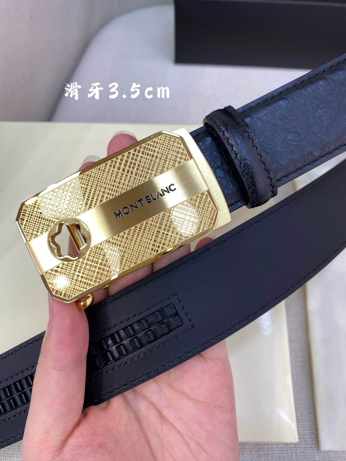 万宝龙男士自动腰带-宽度34MM316精品钢扣精工打造手感柔软可以裁剪