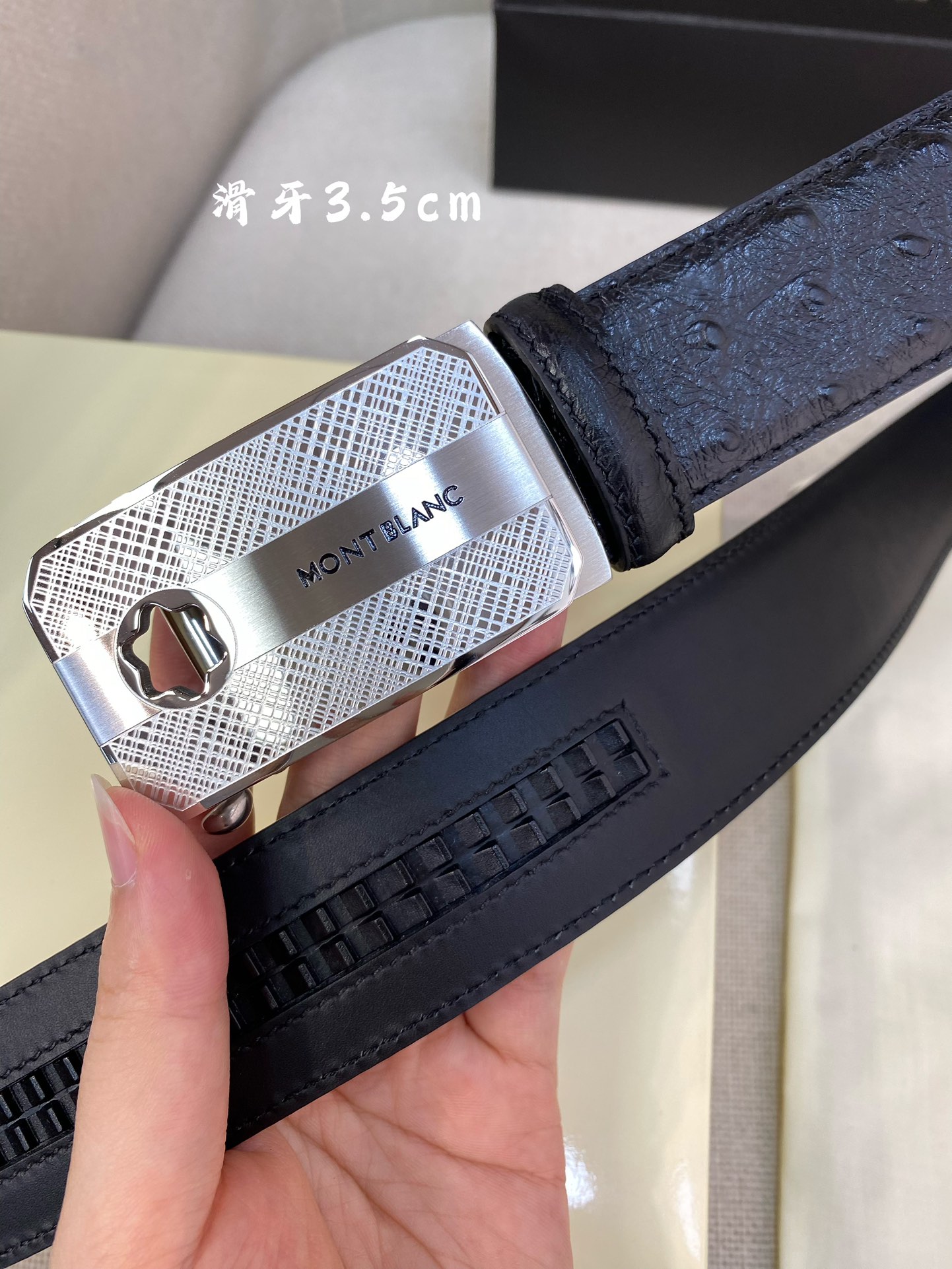 万宝龙男士自动腰带-宽度34MM316精品钢扣精工打造手感柔软可以裁剪