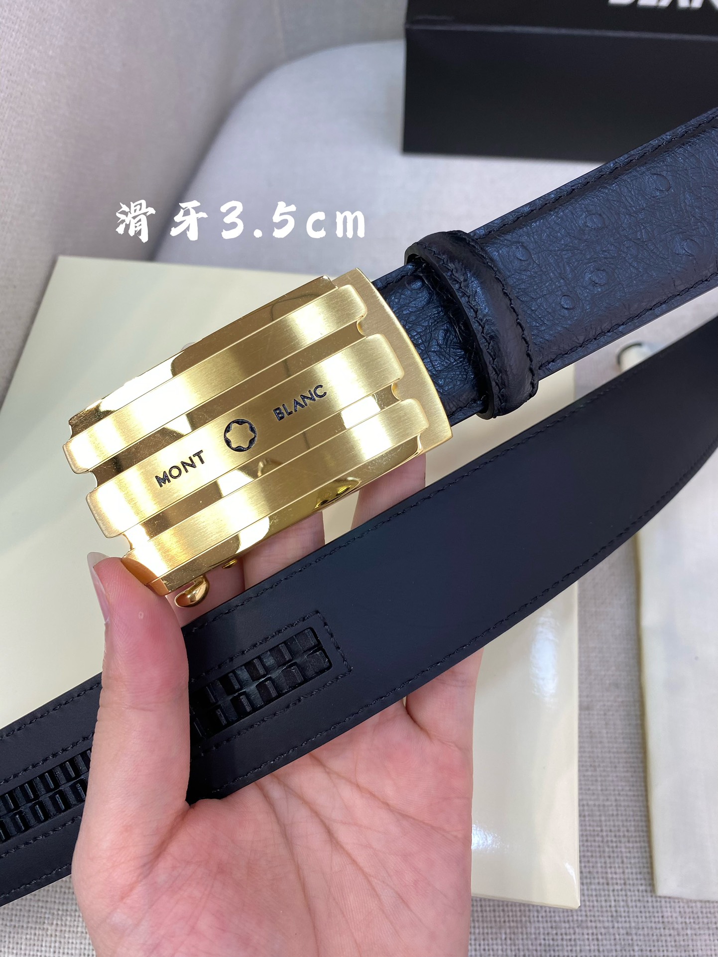 万宝龙男士自动腰带-宽度34MM316精品钢扣精工打造手感柔软可以裁剪