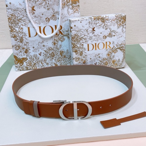 Dior Brown Leather Belt with Signature Buckle, 3.5cm Width 1 Dior Brown Leather Belt with Signature Buckle, 3.5cm Width