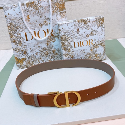 Dior CD Buckle Reversible Leather Belt, 3.5cm Width, Brown/Gold 1 Dior CD Buckle Reversible Leather Belt, 3.5cm Width, Brown/Gold