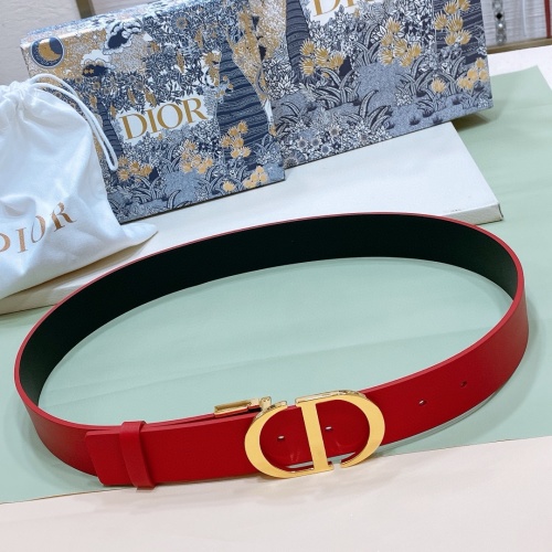 Dior Red Leather Belt with Gold-Tone CD Buckle, 3.5cm Wide
