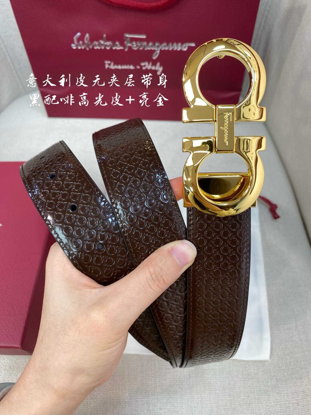 페레가모 천연 가죽 벨트 3.5 CM202500320 59519 이미지 4
