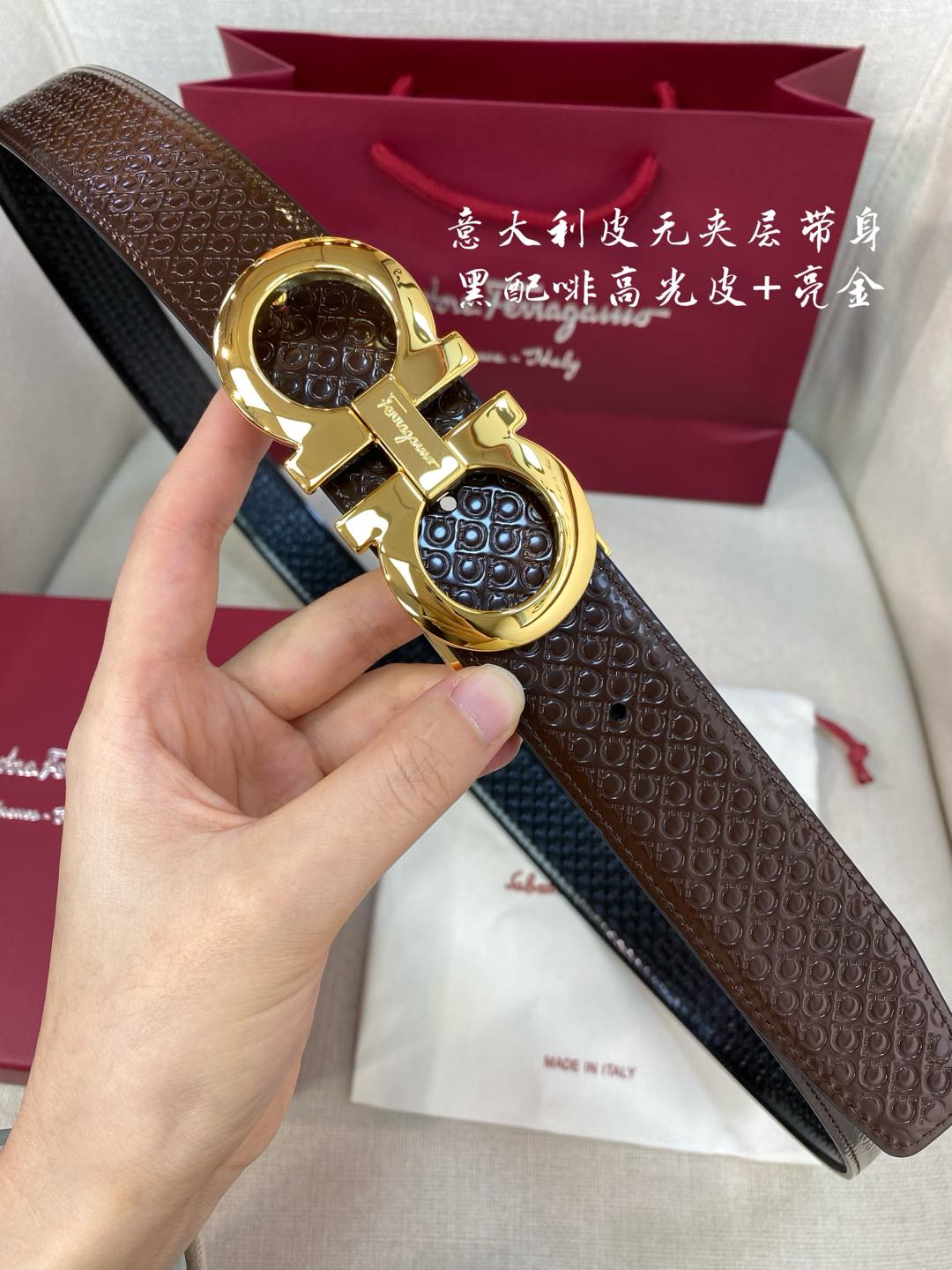 페레가모 천연 가죽 벨트 3.5 CM202500320 59519 이미지 3