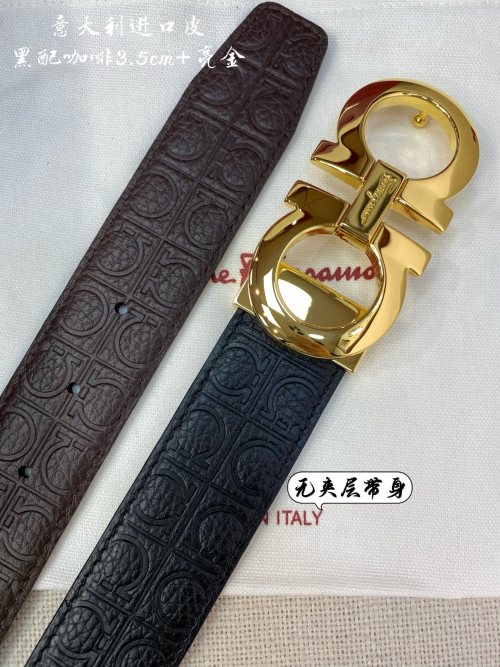 Salvatore Ferragamo Reversible Leather Belt with Gold Buckle, 3.5cm 1 Salvatore Ferragamo Reversible Leather Belt with Gold Buckle, 3.5cm