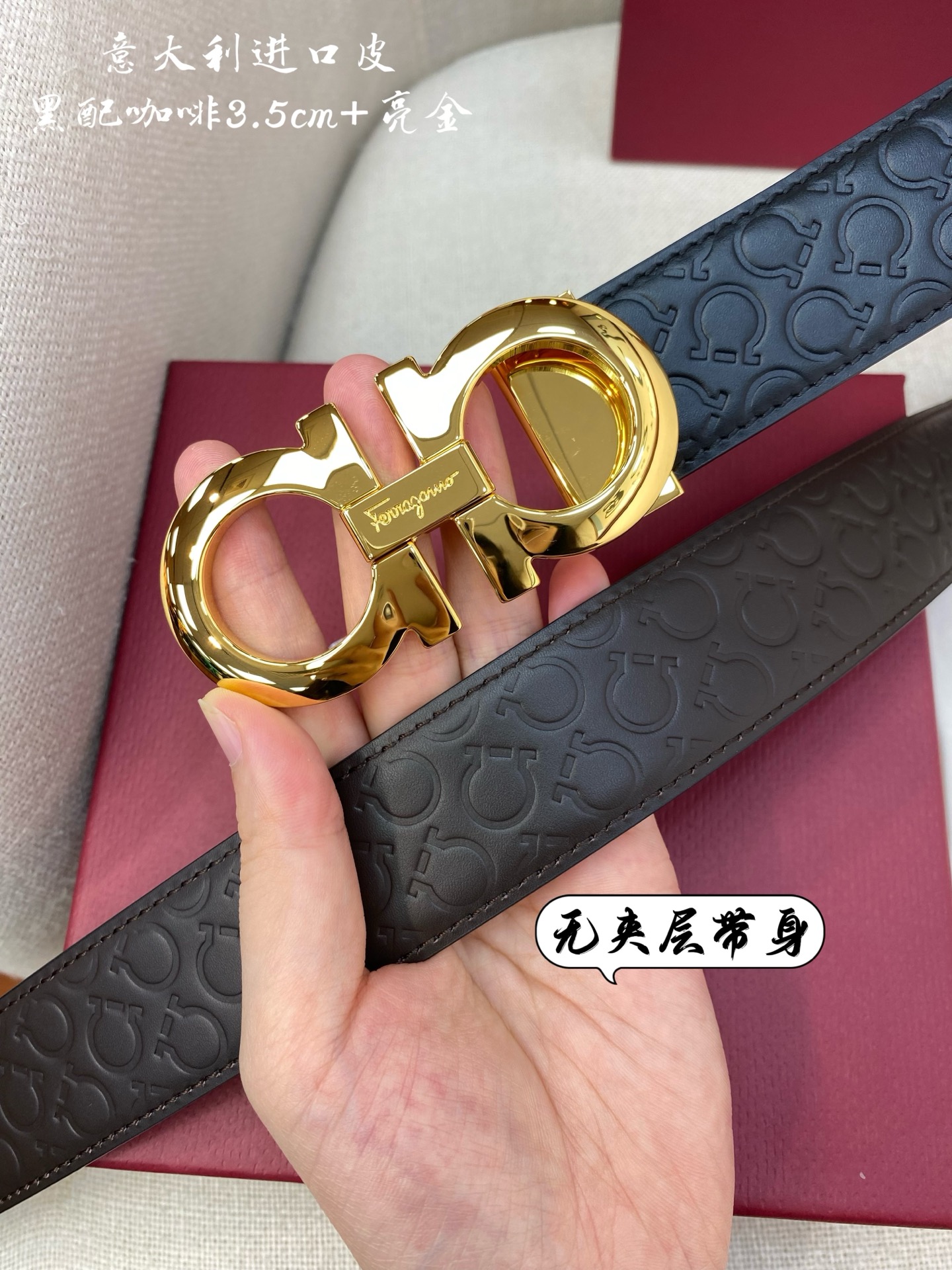 Ferragamo Reversible Leather Belt 3.5cm with NFC Chip and Gold Buckle 4 i1749132806773 988 0 2