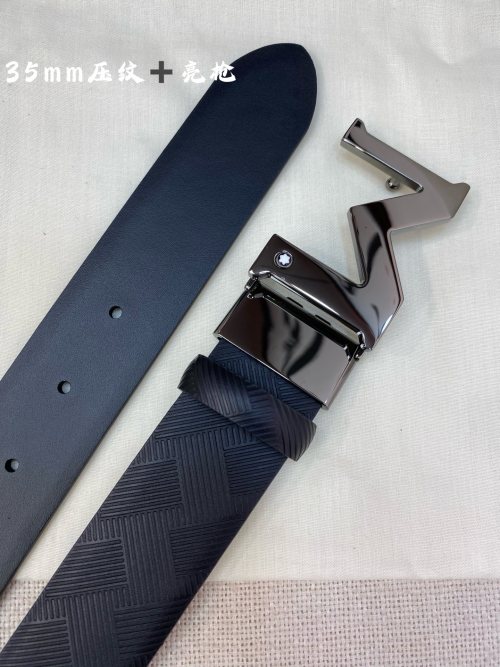 Montblanc Men's 3.5cm Black Leather Belt with Pin Buckle 1 Montblanc Men's 3.5cm Black Leather Belt with Pin Buckle