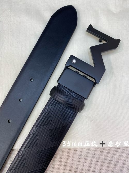 Montblanc Black Leather Belt | Adjustable Pin Buckle, 3.5cm Width