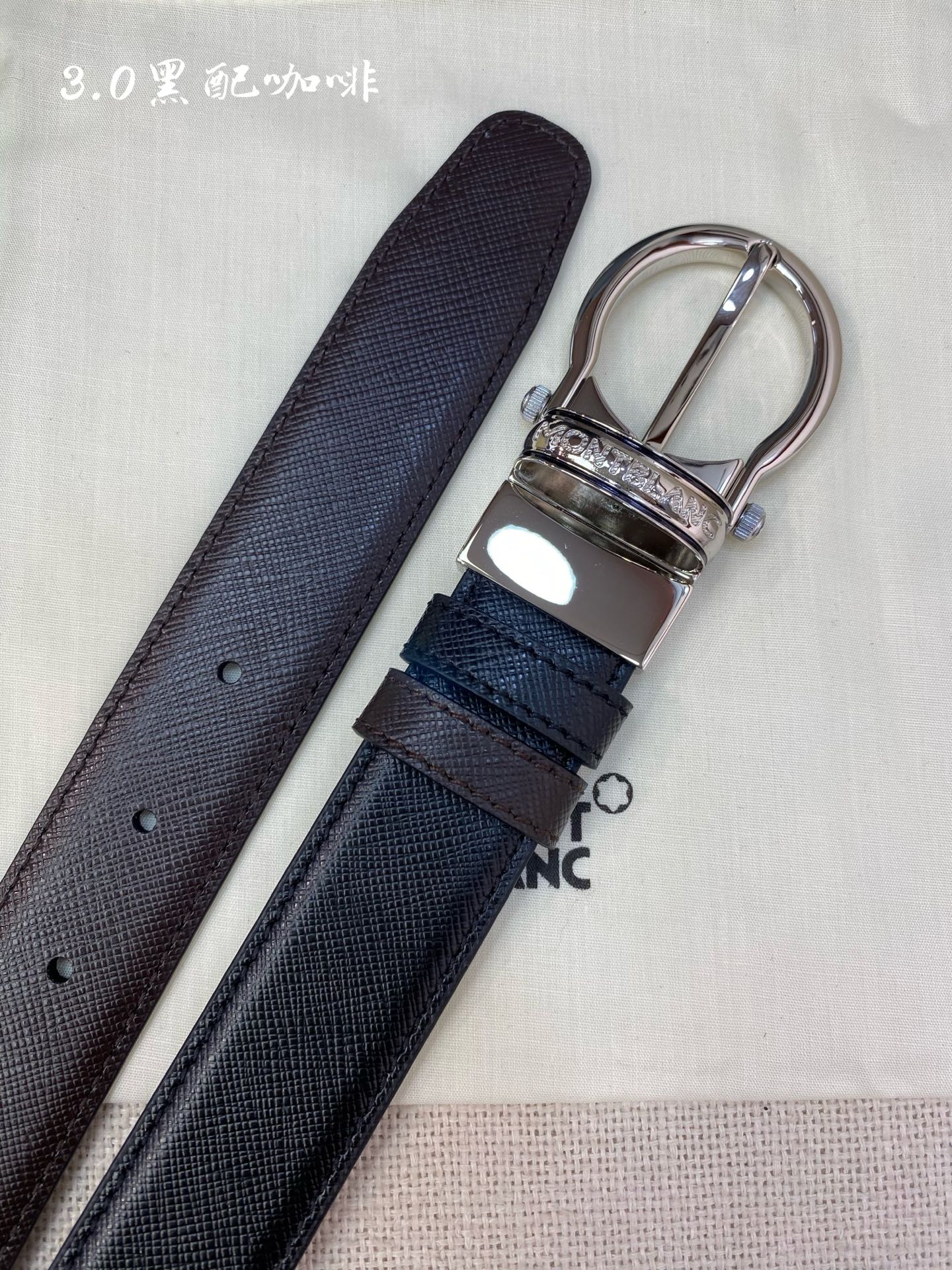 Ceinture Montblanc en cuir de veau réversible avec boucle ardillon, 3 cm