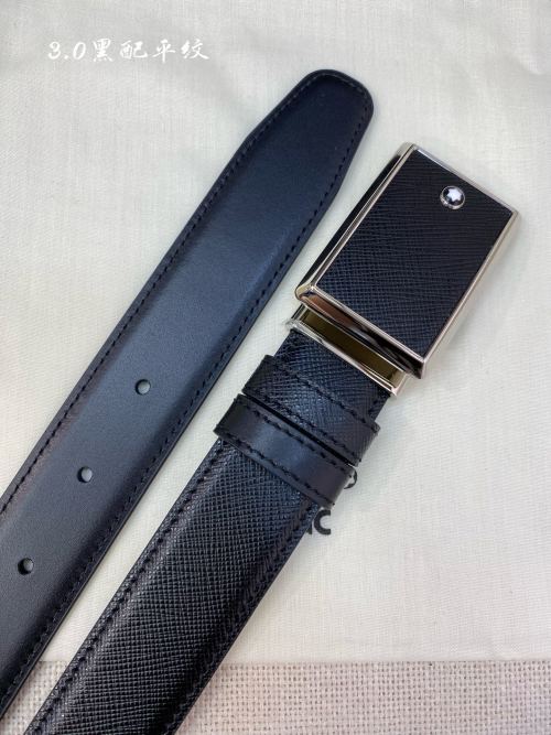 Montblanc Men's Black Leather Belt with Stainless Steel Buckle, 3.0cm Width 1 Montblanc Men's Black Leather Belt with Stainless Steel Buckle, 3.0cm Width