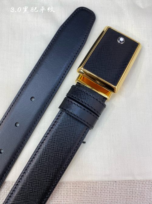Montblanc Men's Black Leather Belt with Gold Buckle, 3.0cm Width 1 Montblanc Men's Black Leather Belt with Gold Buckle, 3.0cm Width