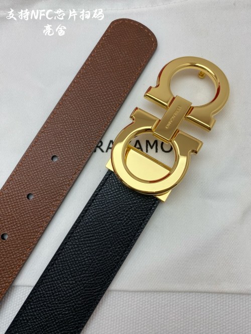 Salvatore Ferragamo Reversible Leather Belt with Gold Tone Buckle, 3.5cm 1 Salvatore Ferragamo Reversible Leather Belt with Gold Tone Buckle, 3.5cm