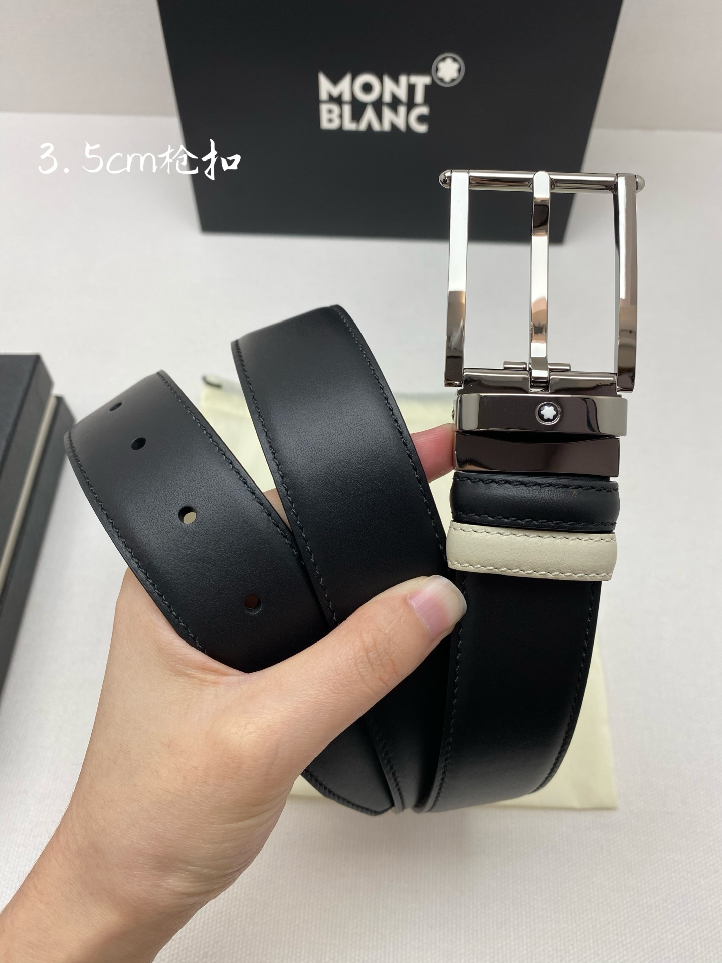 Montblanc万宝龙 宽3.5cm 采用头层牛皮 精品针式扣头 自由裁剪商务休闲皮带