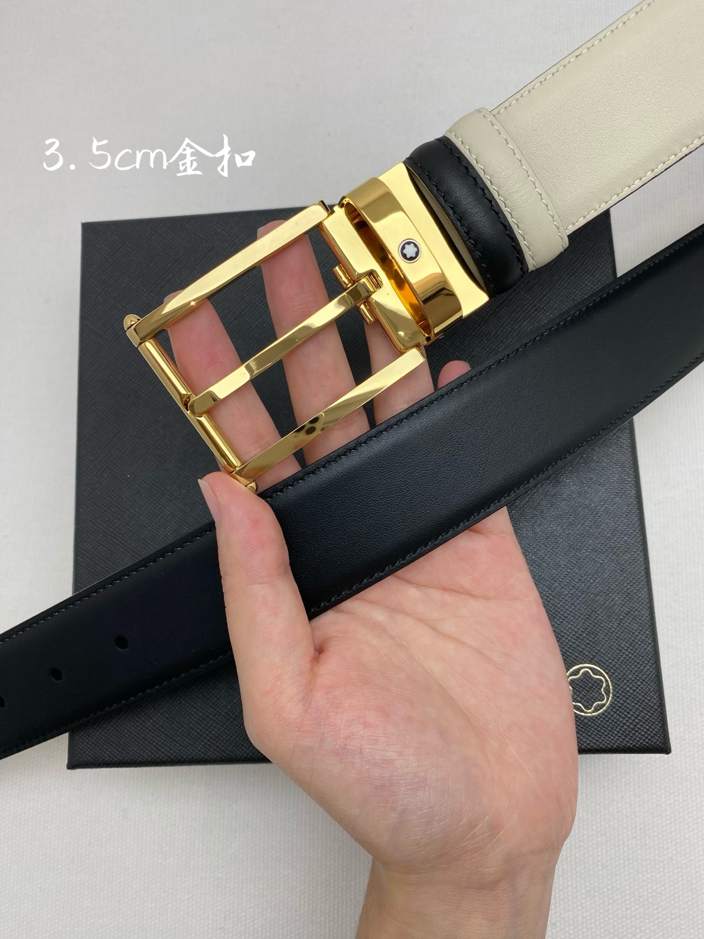 Montblanc万宝龙 宽3.5cm 采用头层牛皮 精品针式扣头 自由裁剪商务休闲皮带