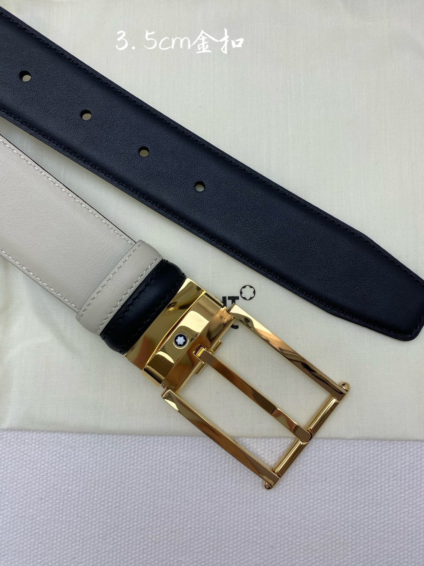 Montblanc万宝龙 宽3.5cm 采用头层牛皮 精品针式扣头 自由裁剪商务休闲皮带