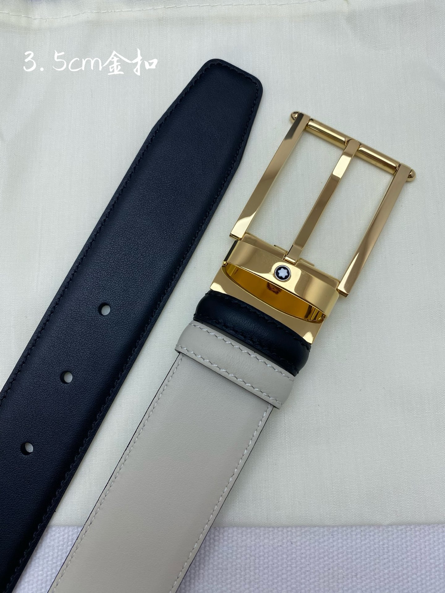 Montblanc万宝龙 宽3.5cm 采用头层牛皮 精品针式扣头 自由裁剪商务休闲皮带